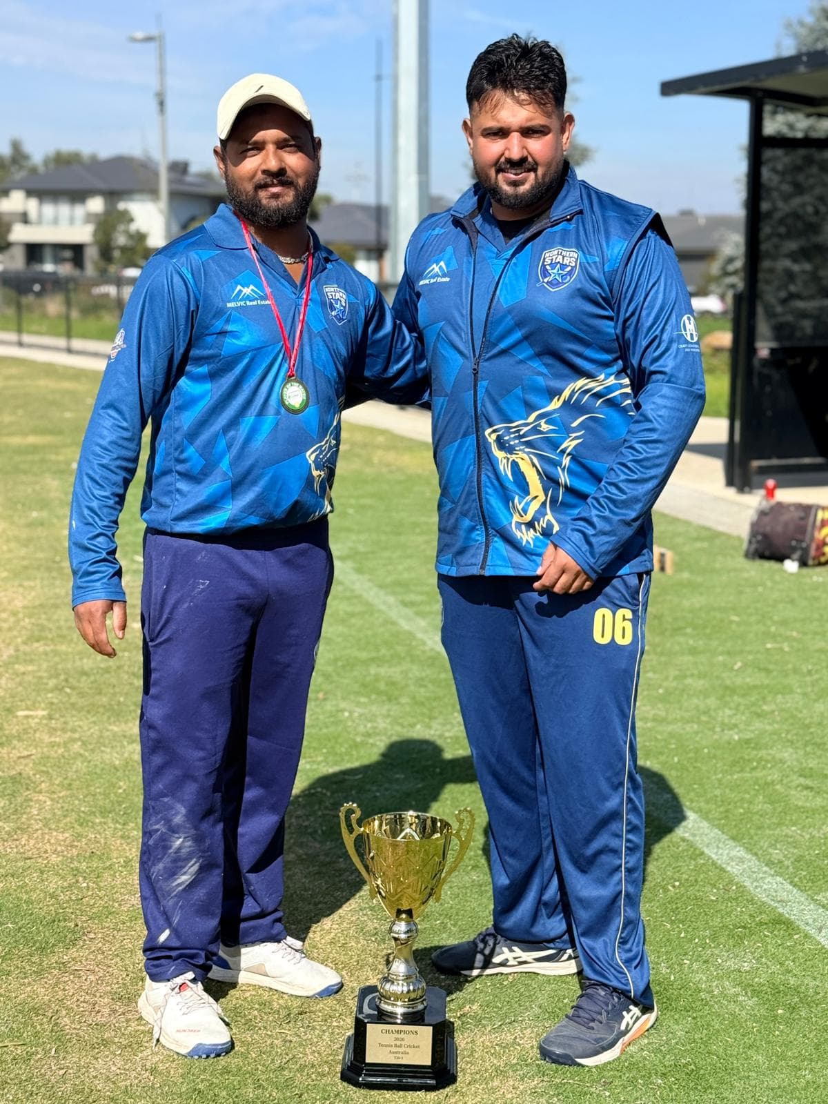 Northern Stars Cricket Club players celebrating their 2026 Tennis Ball Cricket Australia championship win