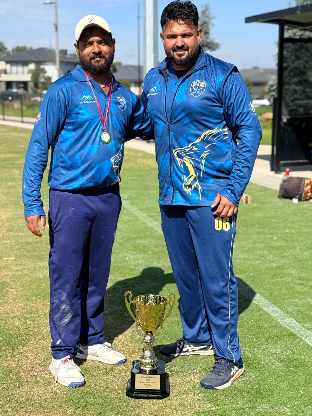 Northern Stars Cricket Club players celebrating their 2026 Tennis Ball Cricket Australia championship win