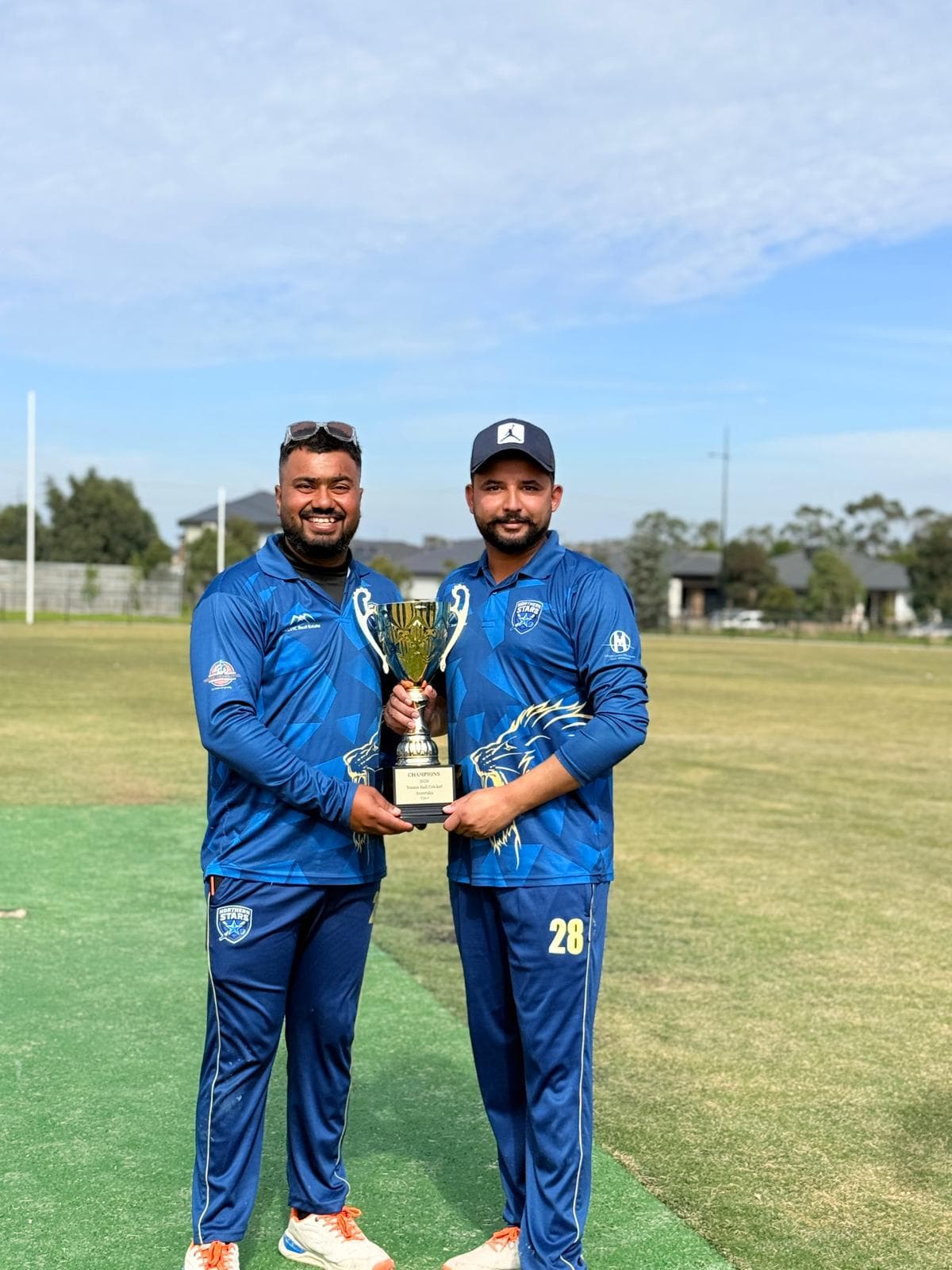 Northern Stars Cricket Club players celebrating their 2026 Tennis Ball Cricket Australia championship win