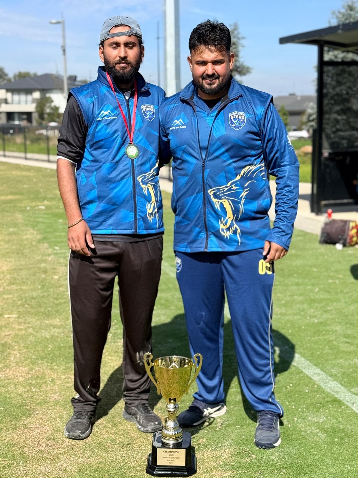Northern Stars Cricket Club players celebrating their 2026 Tennis Ball Cricket Australia championship win